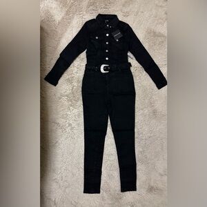 Parisian Brand Charcoal Denim Jumpsuit With Buckle Women's Us Size 6 New w/ Tags